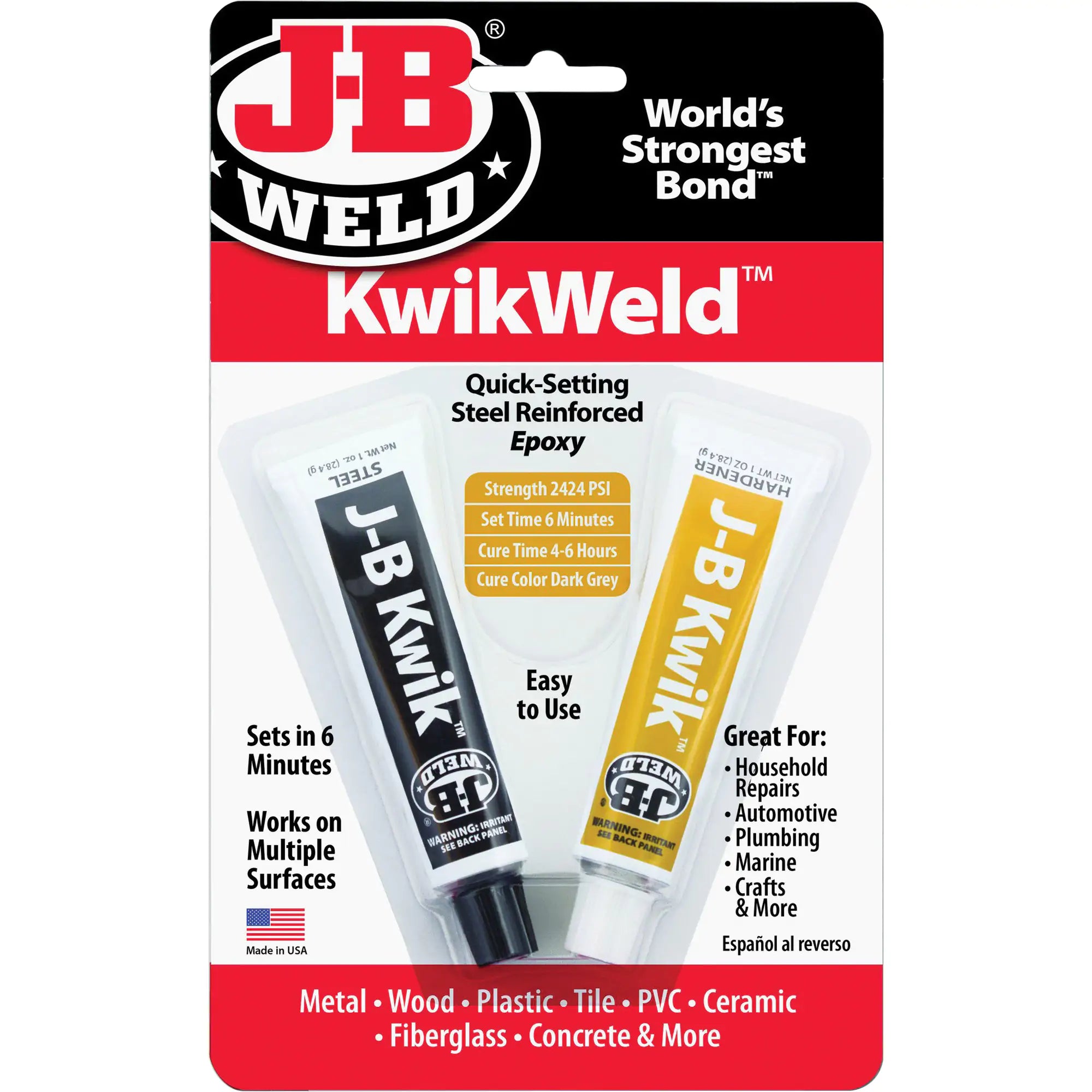 KwikWeld Epoxy, Two-Part, Tube, 2 oz., Grey Each