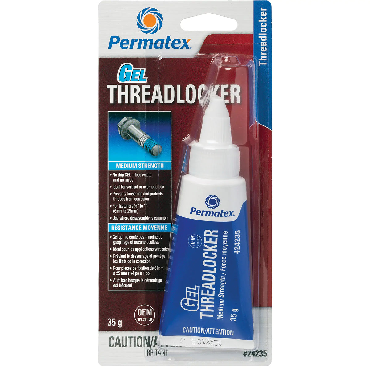 Gel Threadlocker, Blue, Medium, 35 g, Tube Each — Solutions Industrielles HB