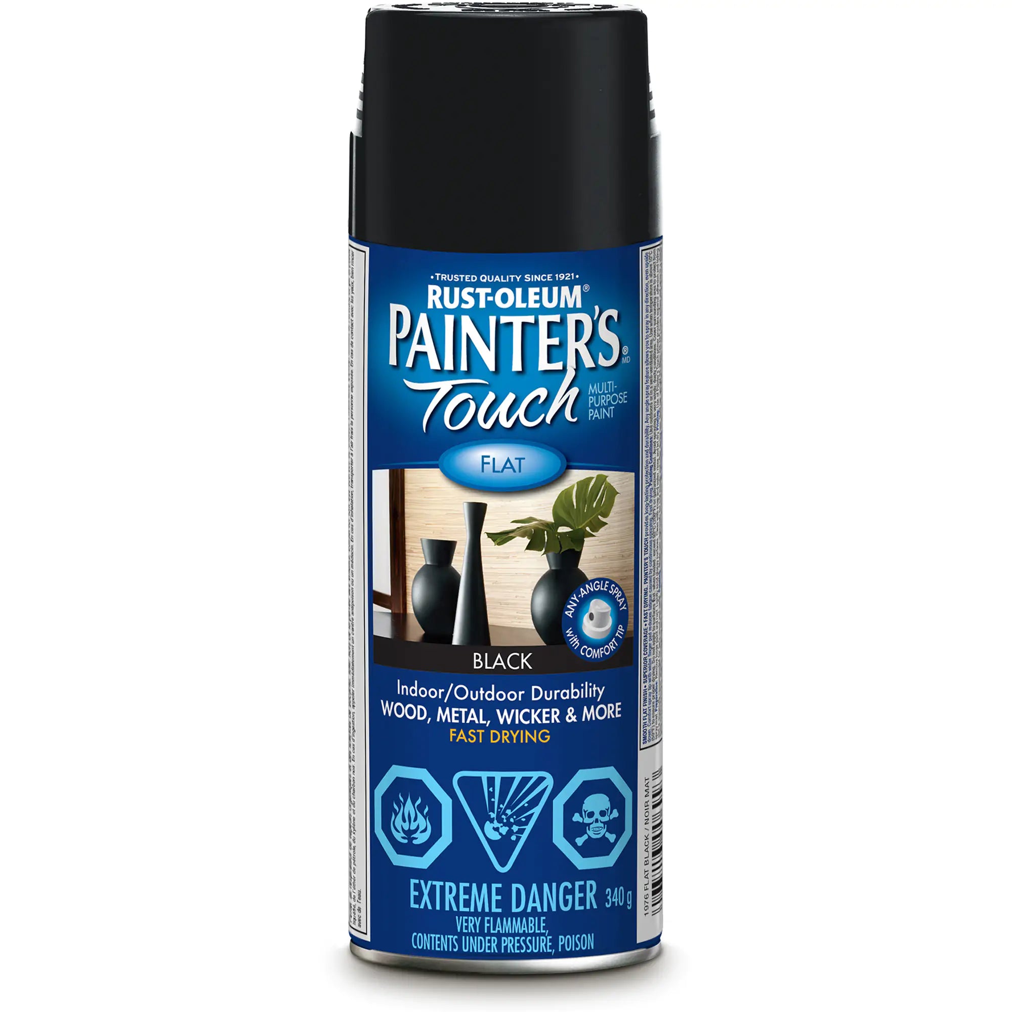 Painter's Touch® Multi-Purpose Brush-On Paint, Black, Aerosol Can, Flat Can