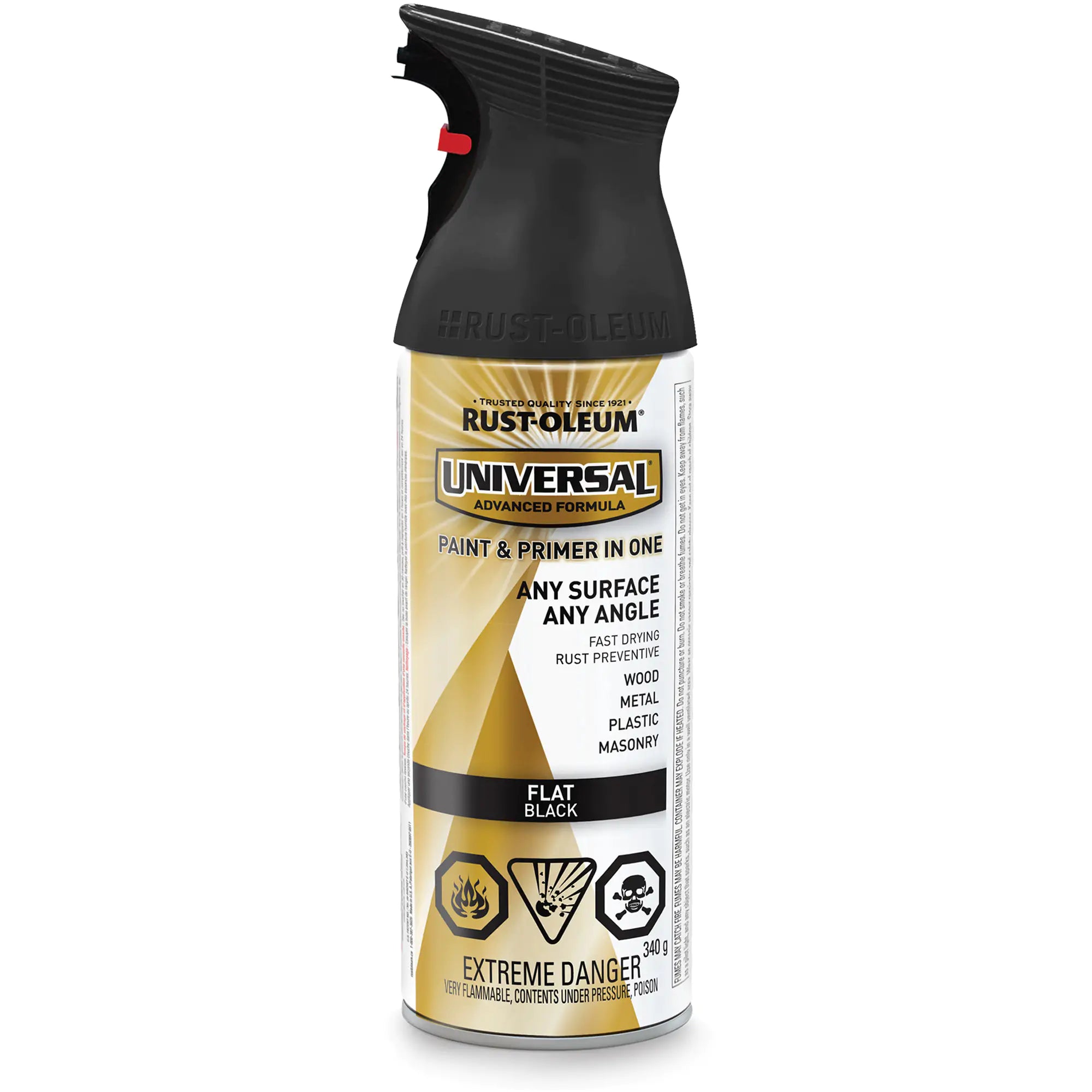 Universal® Enamel Paint & Primer In One, Black, Aerosol Can, Flat Can