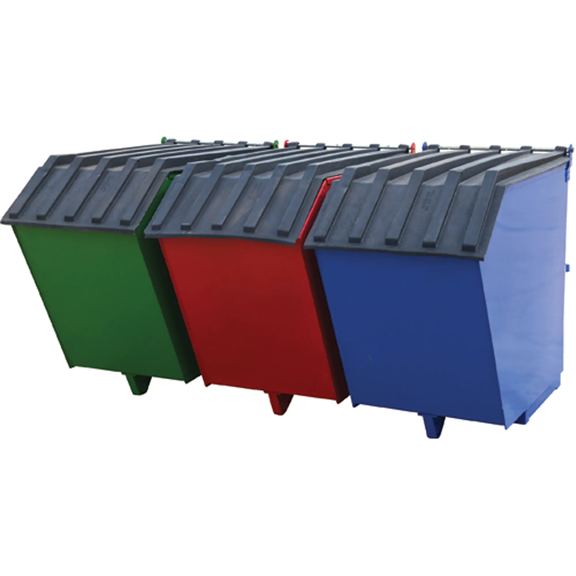 Triple-Bin Recycling Hopper, Steel, 1-1/2 cu.yd., Green, Red and Blue Each