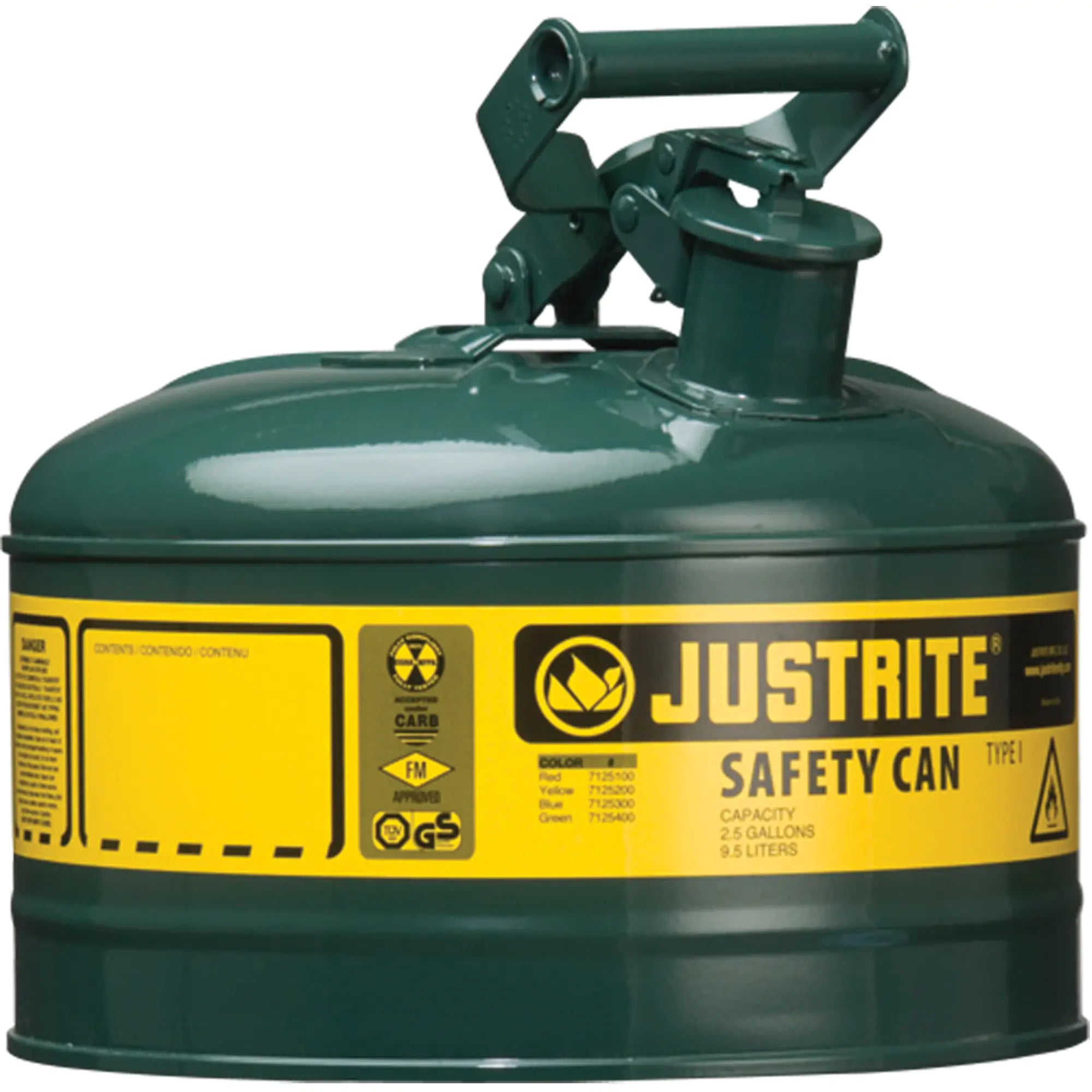 Safety Cans, Type I, Steel, 1 US gal., Green, Fm Approved/UL/ULC Listed Each