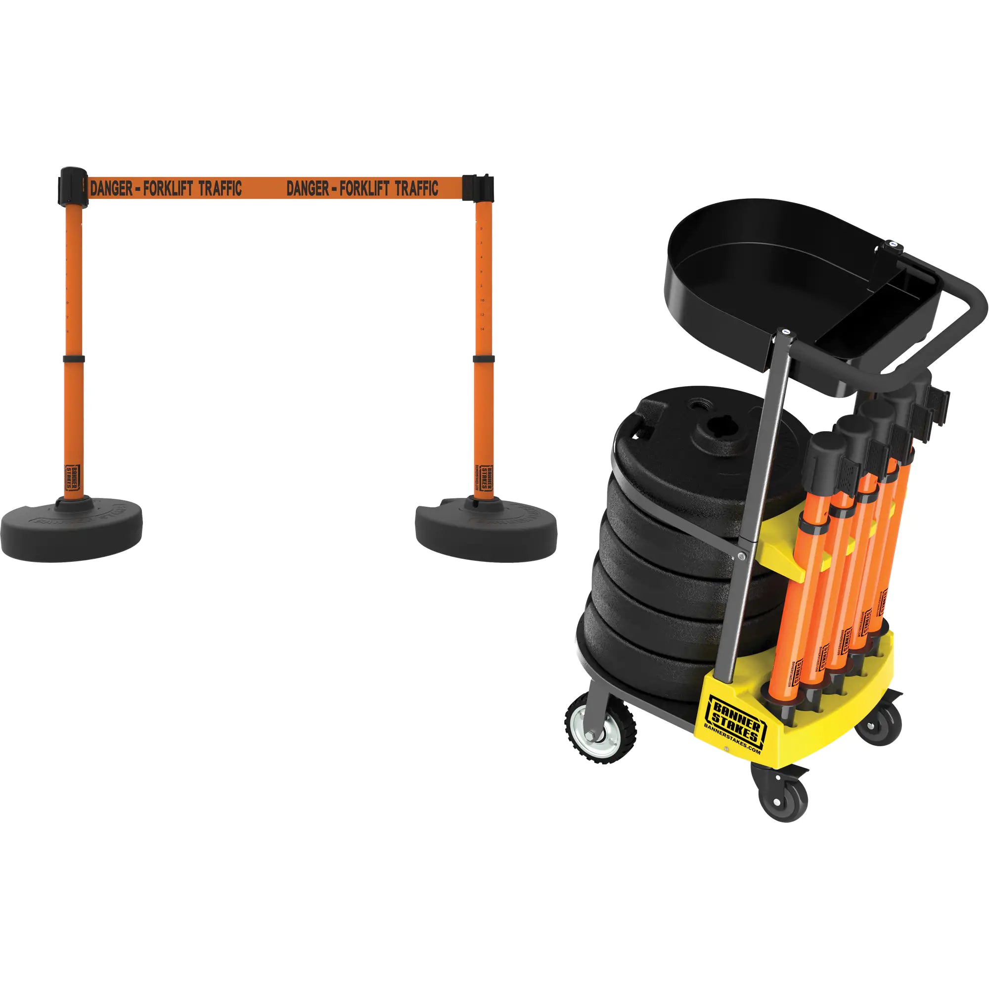 PLUS Barrier Post Cart Kit with Tray, 75' L, Metal, Orange Each