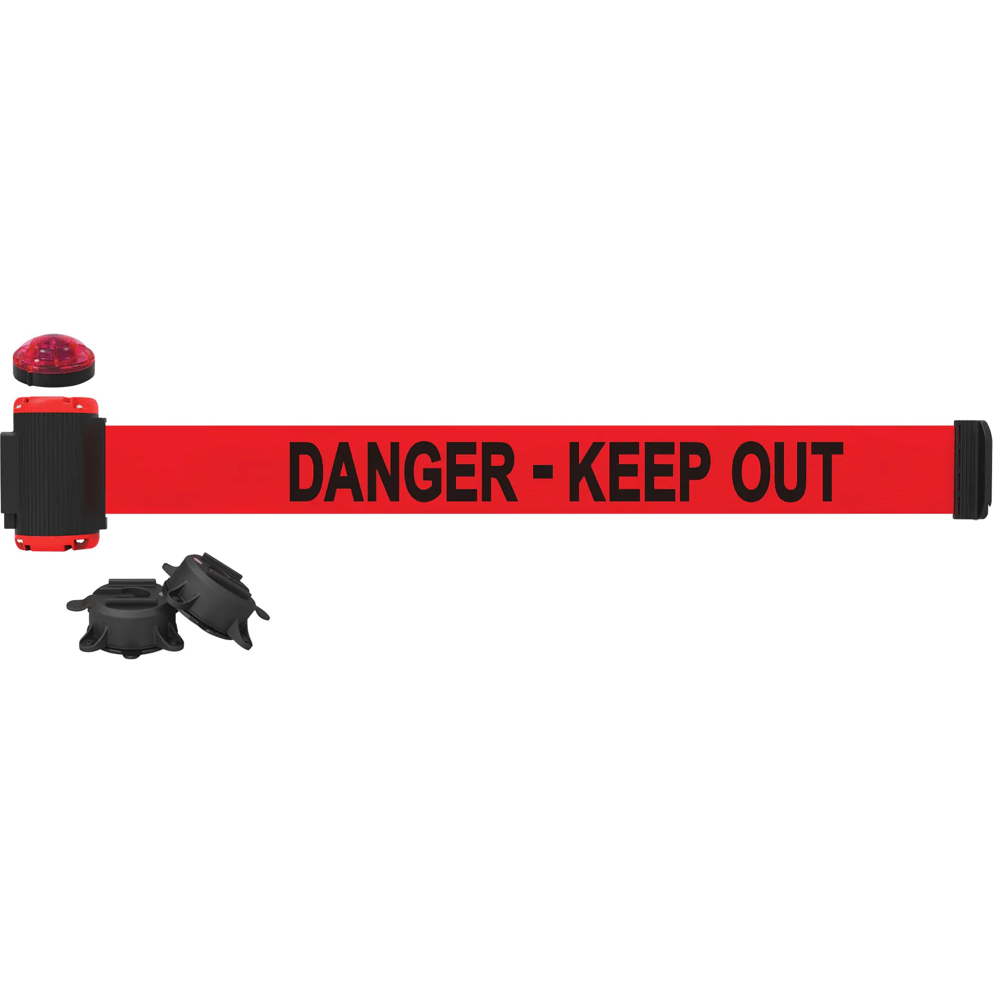Wall Mount Barrier with Light Kit, Plastic, Magnetic Mount, 7', Red Tape Each