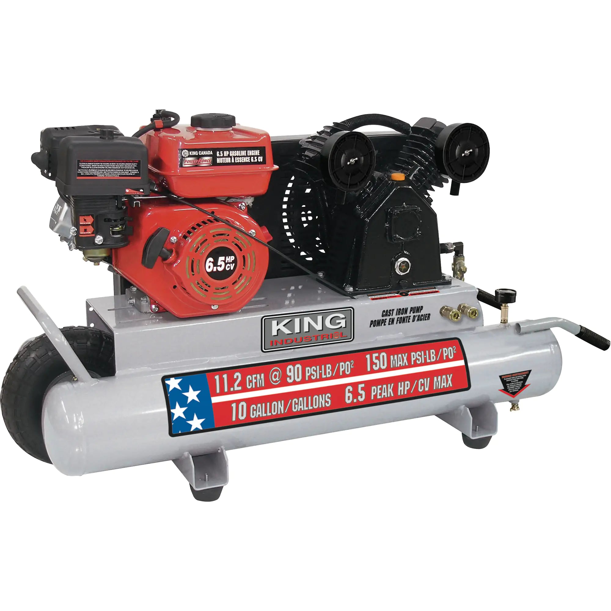 Wheelbarrow Air Compressor, Gas, 10 Gal. (12 US Gal), 150 PSI Each