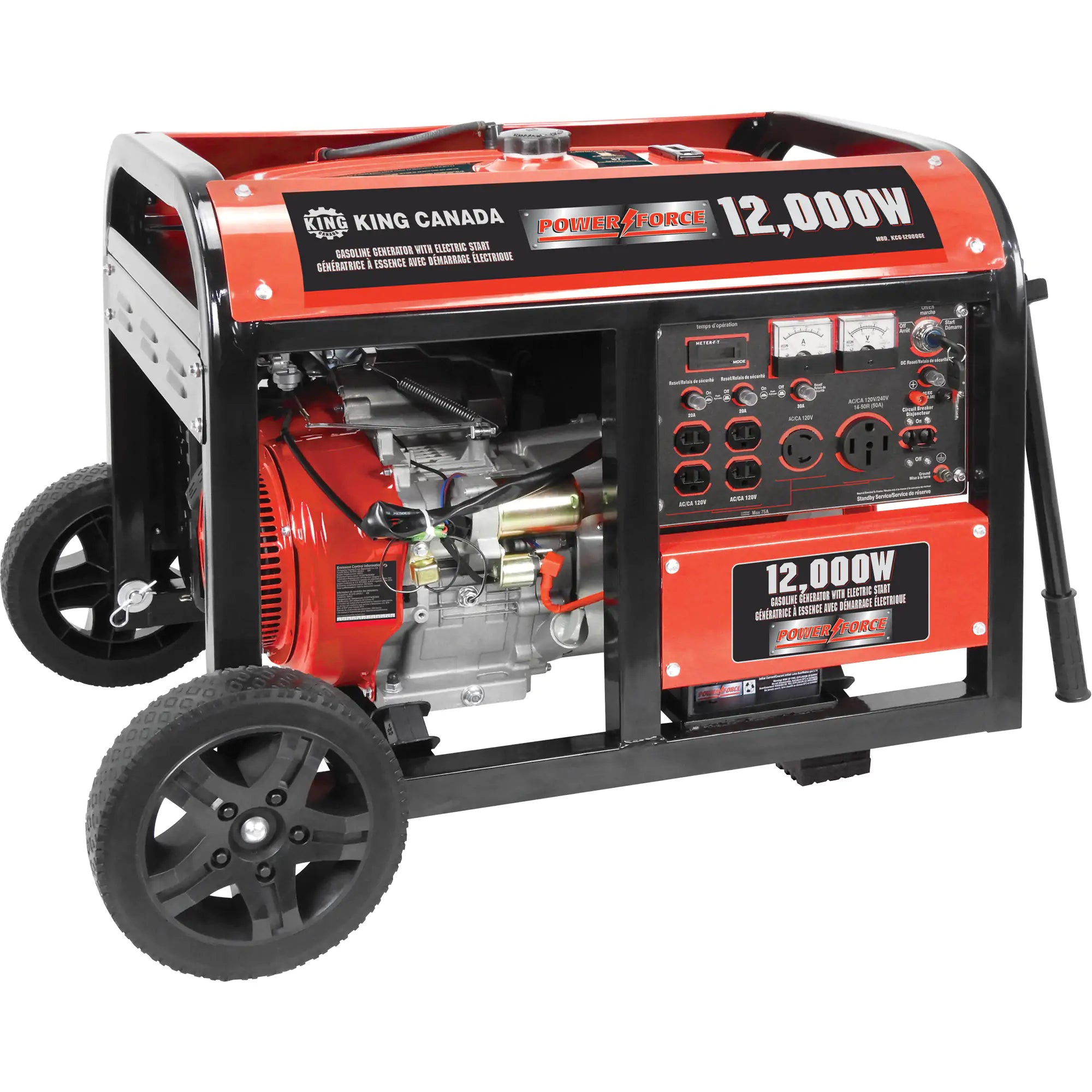 Electric Start Gas Generator with Wheel Kit, 12000 W Surge, 9000 W Rated, 120 V/240 V, 31 L Tank Each